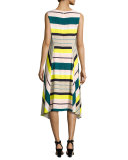 Romona Sleeveless Merengue-Striped Tech Dress, Multi