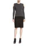 Leary Patchwork Suede Skirt, Black