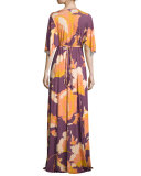 Floral-Print Long Caftan Maxi Dress, Desert Flower