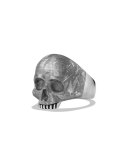 Skull Ring with Carved Meteorite
