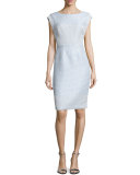 Cap-Sleeve Striped Tweed Sheath Dress, Sky Blue
