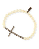 6mm Round Bone Bracelet with Diamond Cross