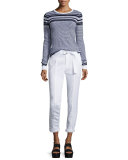 Linen-Blend Belted Trousers, White