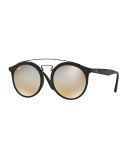 Men's Round Double-Bridge Mirrored Acetate Sunglasses