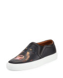Men's Rottweiler-Print Leather Skate Shoe, Black