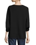 Crepe V-Neck Trapeze Top, Black