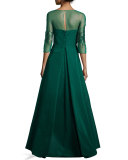 Beaded Long-Sleeve Sheath Dress, Emerald