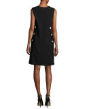 Button-Back Sleeveless Shift Dress, Black