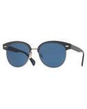 Shaelie Monochromatic Semi-Rimless Sunglasses, Navy