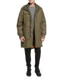 Bullett Shearling Fur-Trim Down Anorak Jacket, Army Green