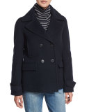 Wool-Blend Pea Coat, Coastal Blue