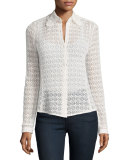 Floral Eyelet-Lace Shirt, Chalk