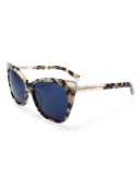 Cat and Mouse Cat-Eye Sunglasses, White Tortoise