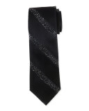 Diagonal-Crystals Pleated Silk Tie, Black