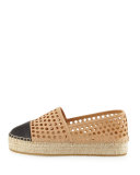 Mariko Perforated Leather Flat, Buff/Black