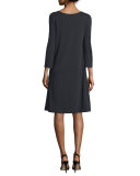 3/4-Sleeve Cotton Interlock A-line Dress, Black, Plus Size