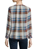Safford Plaid Silk Long-Sleeve Top