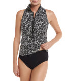 Kai Zip-Front Tankini Swim Top, Black/White