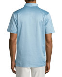 Tonal-Herringbone Striped Lisle Knit Polo Shirt, Dusty Sky