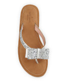 icarda glitter bow flat thong sandal, silver