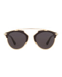 So Real Leather-Trim Metal Sunglasses