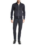 Suede-Front Zip-Up Wool Jacket, Navy
