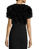 Rosette Patchwork Rabbit Fur Bolero, Black