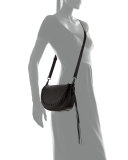Pebbled Leather Studded Saddle Bag, Black