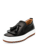 Lucca Calfskin Runway Sneaker with Oversized Tassels on Archival Sole, Black