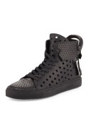 Men's 125mm Perforated Leather High-Top Sneaker, Black