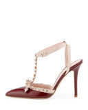 lydia studded patent pump, red chestnut/petal pink