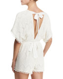 La Paz Tie-Back Lace Romper, Moonlight White 