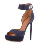 Plara Shark-Lock d'Orsay Sandal, Navy (Marine)