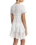 Peasant Short-Sleeve Coverup Dress, White