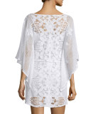 Claudia Crochet & Floral Lace Coverup Dress, Pure White 