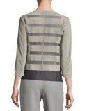 Striped Suede Zip Jacket, Taupe