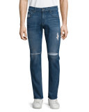 Paxtyn Destroyed Denim Jeans, Medium Blue