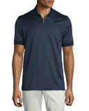 Micro-Grid Jacquard Quarter-Zip Polo Shirt, Navy/Aqua