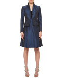 Iridescent High-Waist Belted A-Line Skirt, Navy