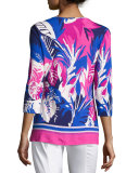 Rainforest Floral 3/4-Sleeve V-Neck Tee, Orchid/Multi