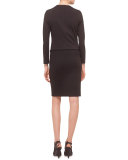 Long-Sleeve Draped-Front Jacket, Black