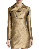 Metallic Cropped Moto Jacket, Gold