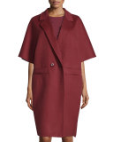Double-Breasted Kimono-Sleeve Cocoon Coat, Marsala