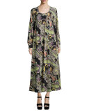 Long-Sleeve Paisley-Print Dress, Black