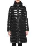 Moka Shiny Fitted Puffer Coat with Hood
