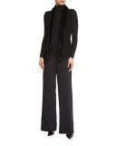 Rabbit Fur-Trimmed Ribbed Sweater Vest, Black