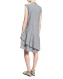 Striped Monili-Collar Ruffle-Hem Dress, Multi