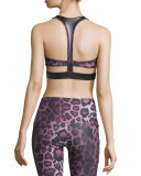 Wrap T-Back Strappy Sports Bra, Purple Cheetah