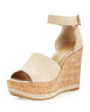 Sohogal Suede Wedge Sandal, Buff