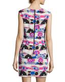 Sleeveless Banded Modern-Print A-Line Dress, Multi